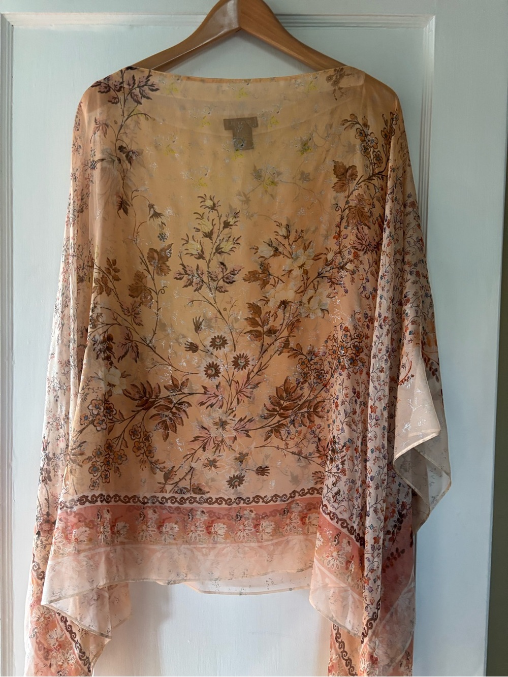 Etro Peach Floral Sheer Tunic with Metallic Accents